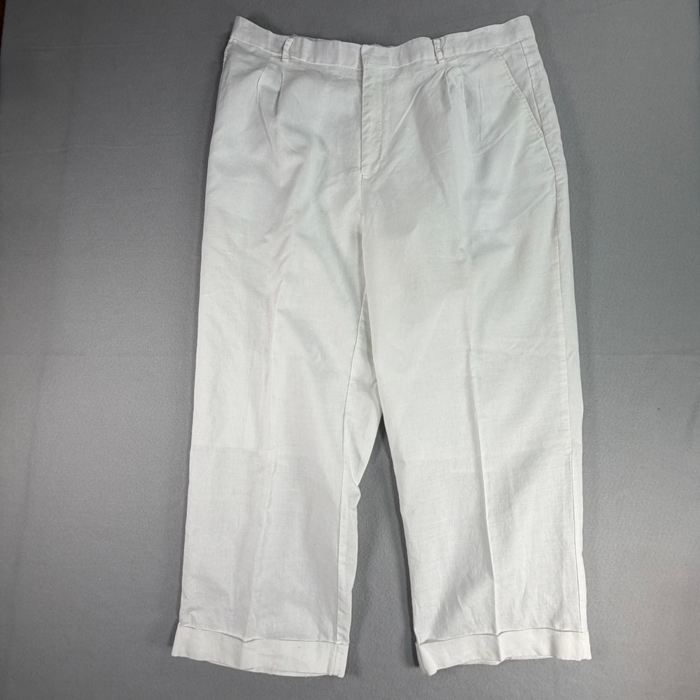 Blue Jazz Mens 100% Linen Pleated Cuffed Dress Pants 46/34 White Coastal Preppy